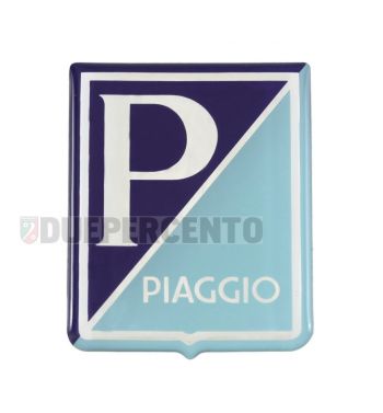 Stemma quadro "PIAGGIO", 37x47 mm, resina, blu chiaro, autoadesivo per Vespa 125 GT/​ Sprint/ ​Super -> 1967 /​ 150 VBA/ ​VBB/​ GL/ ​GS VS5/ -> 1967 / ​160 GS/ ​180 SS