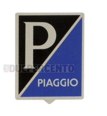 Stemma quadro "PIAGGIO" 37x47 mm, alluminio, blu scuro, da incollare per Vespa 125 GT/​ Sprint/ ​Super -> 1967 /​ 150 VBA/ ​VBB/​ GL/ ​GS VS5/ -> 1967 / ​160 GS/ ​180 SS