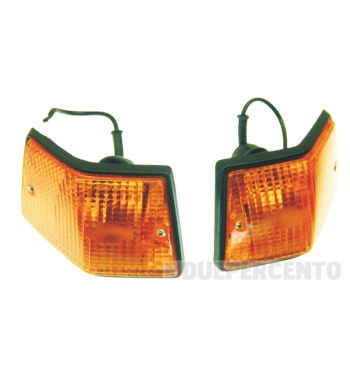 Coppia frecce posteriori SIEM, vetro arancione, cornice nera per Vespa PX125-200/ P200E/ MY/ T5