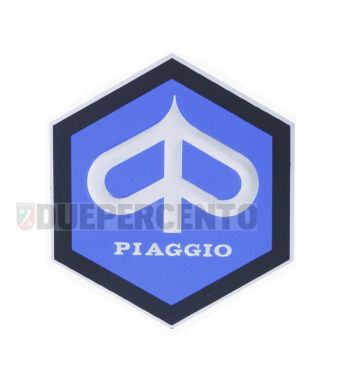 Stemma esagonale "PIAGGIO" 49x43 mm, alluminio, blu, autoadesivo per Vespa 125 GT/ ​GTR/​ TS/​ Super 1968 -> /​ 150 Super/ ​Sprint 1968 -> /​ Sprint Veloce/​ Rally