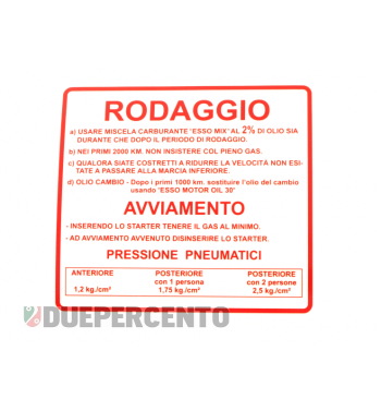 Adesivo "RODAGGIO" per Vespa 180-200 Rally