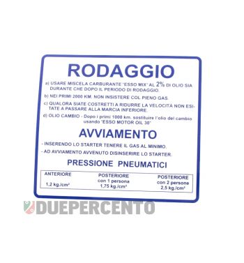 Adesivo "RODAGGIO" per Vespa 180-200 Rally