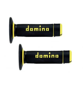 Coppia manopole DOMINO off-road, 22/26 mm, nero/giallo - estremità chiusa