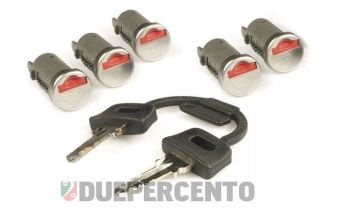 Set cilindretti serrature accensione/sella/bauletto/sportellino laterale, per Vespa PK50-125/S/XL/XL2/PX/PE/Lusso/`98/T5/Cosa