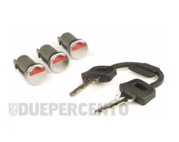 Set cilindretti serrature accensione/sella/bauletto, per Vespa PK50-125/S/XL/XL2/PX/PE/Lusso/`98/T5/Cosa