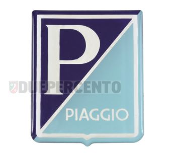 Stemma quadro "PIAGGIO", 37x47 mm, resina, blu chiaro, autoadesivo per Vespa 125 GT/ Sprint/ Super -> 1967 / 150 VBA/ VBB/ GL/ GS VS5/ -> 1967 / 160 GS/ 180 SS