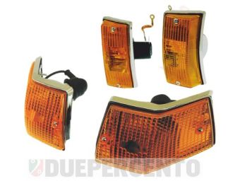 Kit frecce SIEM anteriori e posteriori, vetro arancione, cornice cromata per Vespa PX125-200/ P200E/ MY/ T5