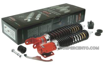 Kit ammortizzatori CARBONE tuning sport rosso/nero per Vespa PX125-200/ P200E / Arcobaleno/ '98/ MY/ '11/ T5