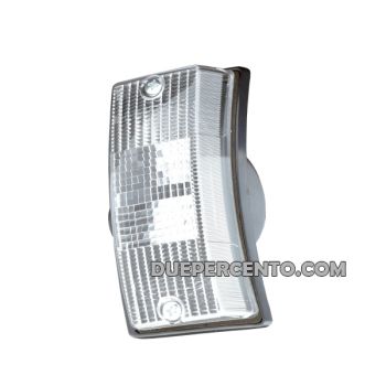 Freccia anteriore sinistra SIEM, vetro bianco, cornice cromata per Vespa PX125-200/ P200E/ MY/ T5