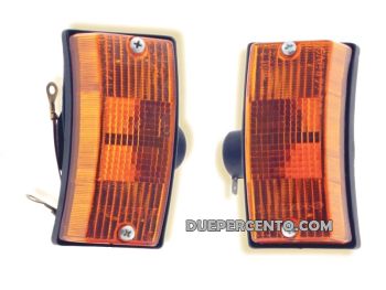 Coppia frecce anteriori SIEM, vetro arancione, cornice nera per Vespa PX125-200/ P200E/ MY/ T5