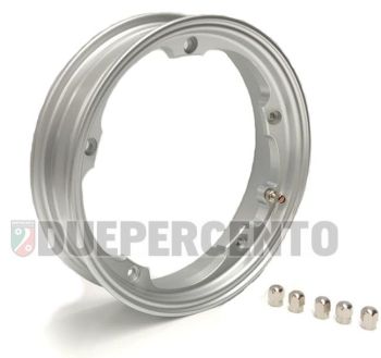 Cerchio in lega tubeless VMC 2.10-10 argento verniciato, per Vespa 50/ 50 special/ ET3/ PX125-200/ P200E/ Rally 180-200/ T5/ GTR/ TS/ Sprint