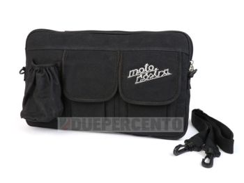 Borsa MOTO NOSTRA "Classic", tela cerata, nera, con porta bottiglia/lattina, per bauletto porta oggetti, per Vespa/ Lambretta