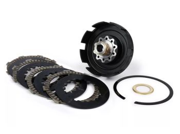 Cestello e boccolo BGM Superstrong ultralube con dischi BGM Pro CR80 Alu dente da 14mm per frizioni 10 molle per Vespa PX200/ PE/ COSA/ T5/ MY/ LUSSO