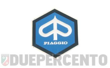 Stemma esagonale "PIAGGIO" 49x43 mm, alluminio, blu, autoadesivo per PIAGGIO CIAO/ PX/ SI/ Bravo/ Superbravo