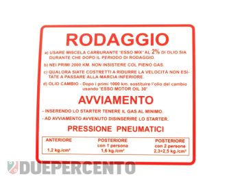 Adesivo "RODAGGIO" per Vespa 50/ 50 Special/ ET3/ Primavera
