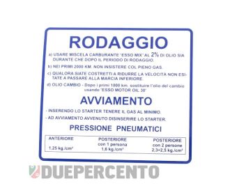 Adesivo "RODAGGIO" per Vespa 50/ 50 Special/ ET3/ Primavera