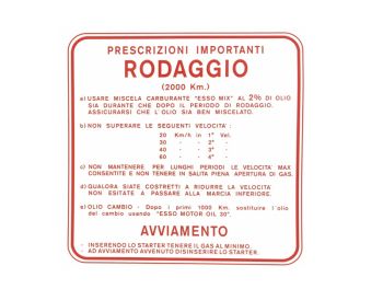 Adesivo "RODAGGIO" per Vespa 125 VNB/ GT/ 150 VBB/ GL/ TS