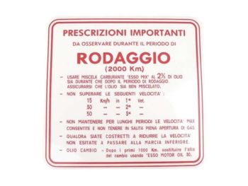 Adesivo "RODAGGIO" per Vespa 125 VNA/​VNB/​150 VBA