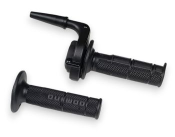 Comando gas super rapido DOMINO con manopole, corpo in alluminio nero, per Vespa 50/ 50 Special/ ET3/ PK50-125/ PX125-200/ P200E/ Rally/ GTR/ TS/ Sprint