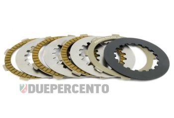 Dischi frizione PINASCO Bull Clutch Racing per frizioni 8 / 10 / 12 molle, 4 dischi racing, 4 infradischi per Vespa PX125-200/ GTR/ TS P200E/ Cosa200/ Rally180-200/ T5