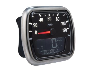 Contachilometri e contagiri SIP 2.0 scala 120km/h, fondo nero per Vespa 125 V30-33/VM/VN/ACMA/150 VL