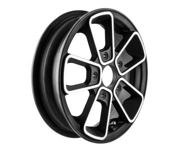 Cerchio anteriore SIP SERIES PORDOI 2.50-10" nero opaco con raggi lucidi Vespa ET2, E 50-150T e Piaggio Zip SP