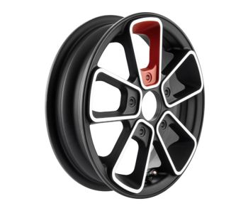 Cerchio anteriore SIP SERIES PORDOI 2.50-10" nero opaco/rosso con raggi lucidi Vespa ET2, E 50-150T e Piaggio Zip SP