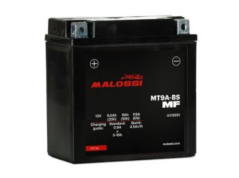 Batteria MALOSSI 12V/9Ah, MT9A-BS MF per Vespa PX125-200 E Lusso/ T5/ Cosa Elestart/ PX125-200 E `98/MY/`11/ PK 125 ETS/N/XL/XL2