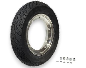 Ruota completa posteriore PIRELLI ANGEL, 3.50-10" con cerchio TUBELESS SIP 2.10-10" alluminio lucido per Vespa Largeframe