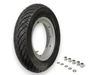 Ruota completa posteriore METZELER Roadtec 3.50-10 con cerchio TUBELESS SIP 2.10-10 grigio per Vespa Largeframe