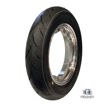 Ruota completa Anteriore UNILLI PRO MAX, 90/90-10 con cerchio tubeless VMC 2.10-10 argento lucido per Vespa Smallframe