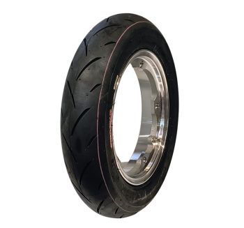 Ruota completa Posteriore UNILLI PRO MAX, 90/90-10 con cerchio tubeless VMC 2.10-10 argento lucido per Vespa Smallframe