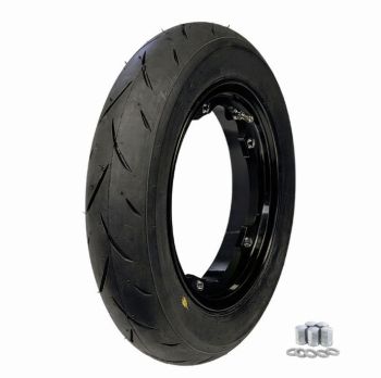 Ruota completa Anteriore UNILLI PRO MAX, 90/90-10 con cerchio tubeless VMC 2.10-10 nero opaco per Vespa Smallframe