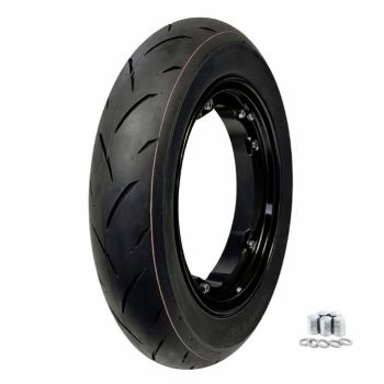 Ruota completa Posteriore UNILLI PRO MAX, 90/90-10 con cerchio tubeless VMC 2.10-10 nero opaco per Vespa Smallframe