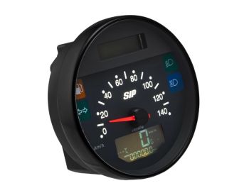 Contachilometri e contagiri SIP 2.1, "Lusso Style" Ø=105mm, fondo nero per Vespa PX125-150-200/ Arcobaleno/ '98/ MY